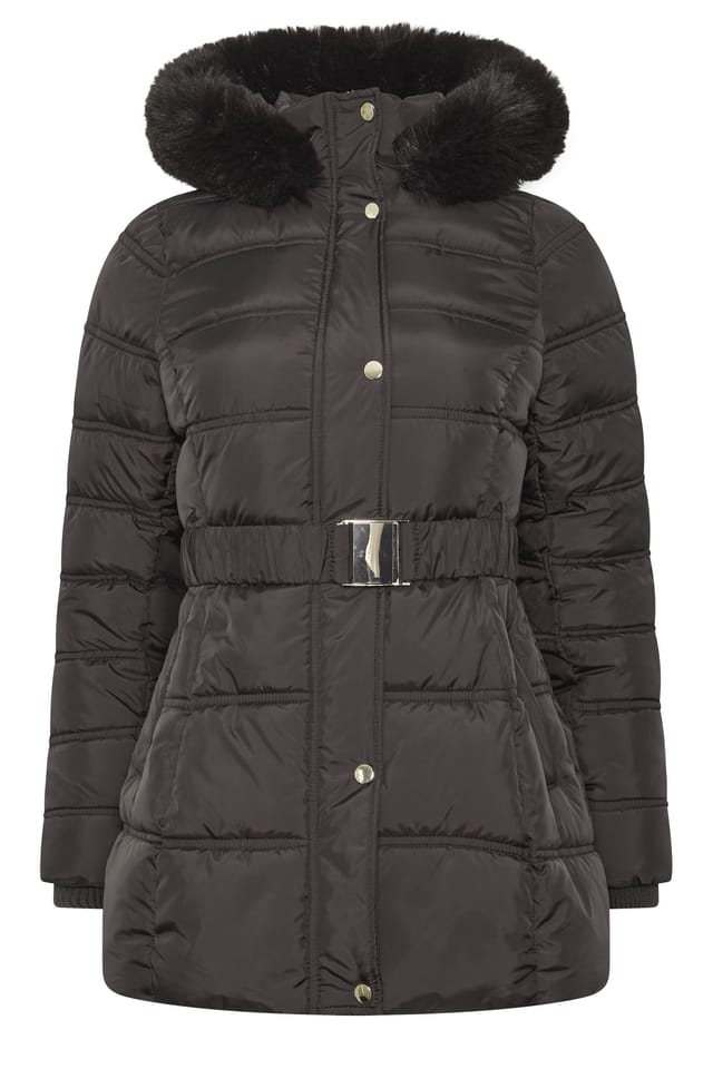 M&Co M&Co Women's Belted Faux Fur Trim Coat in Chocolate - 2