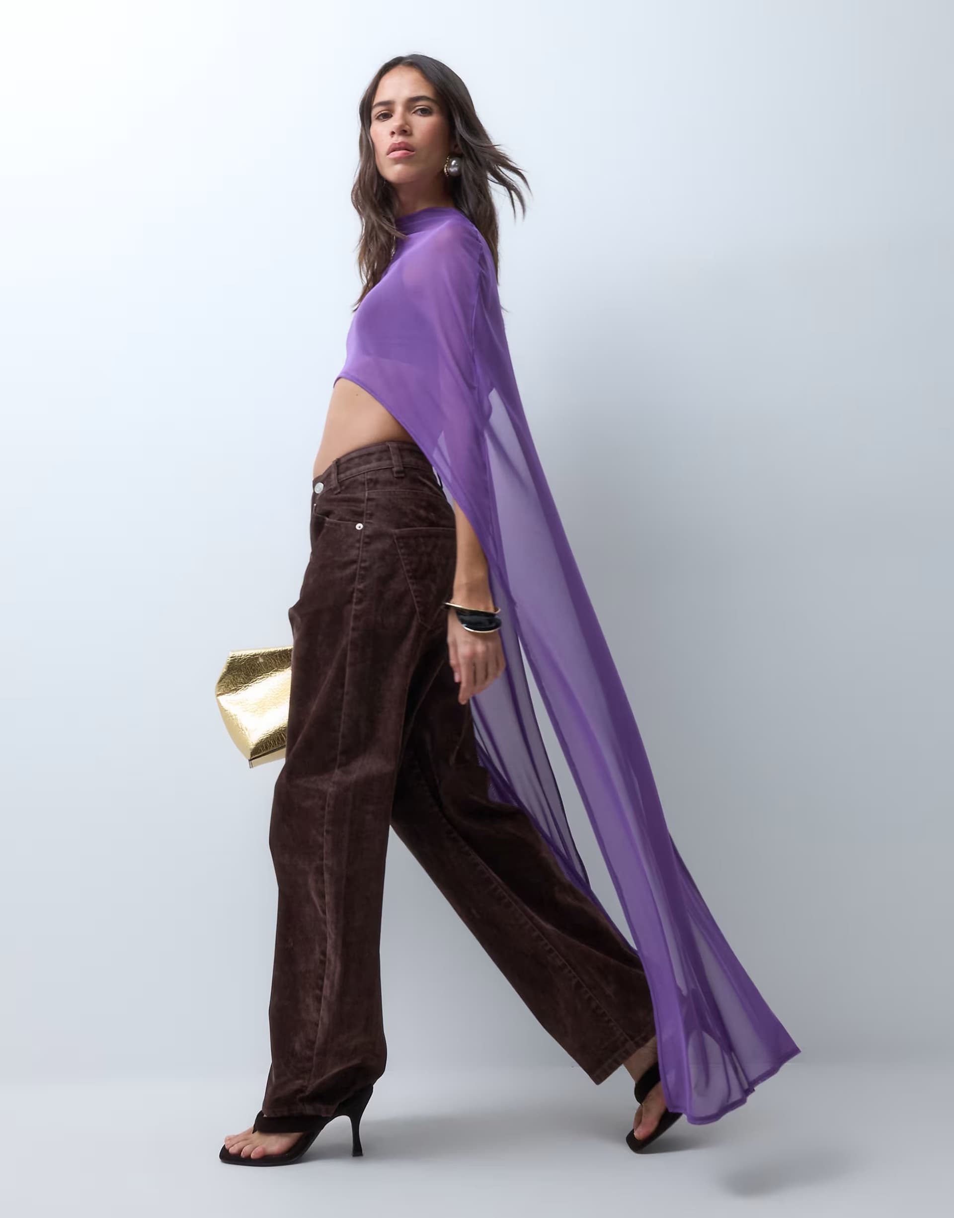 ASOS ASOS DESIGN mesh floor length mesh cape top in purple