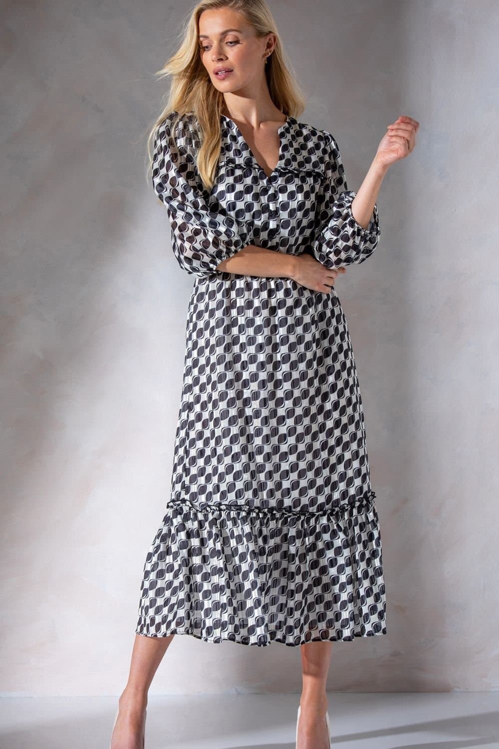 Klass. Klass. Women's Printed Chiffon Midi Dress in Black