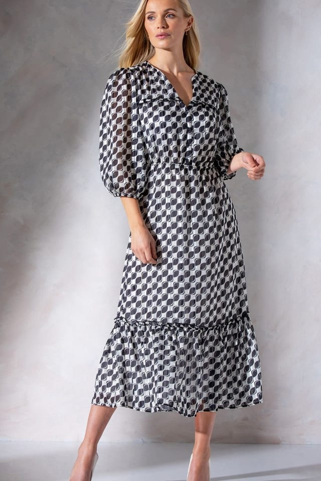 Klass. Klass. Women's Printed Chiffon Midi Dress in Black - 2