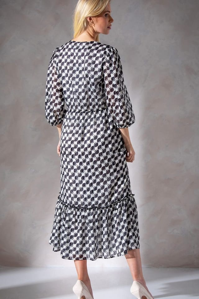 Klass. Klass. Women's Printed Chiffon Midi Dress in Black - 3