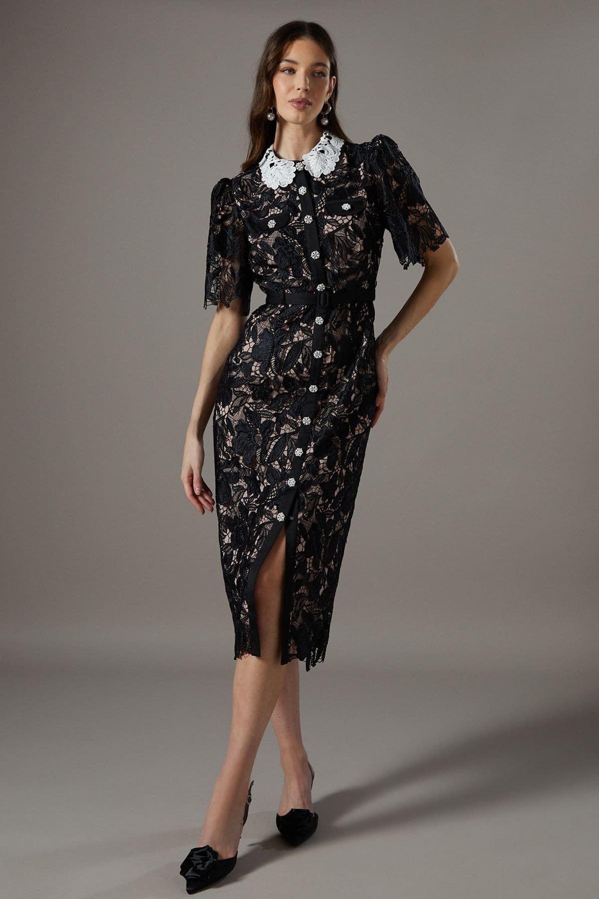 Coast Coast Women's Lace Shirt Dress Contrast Colour in Black - 1