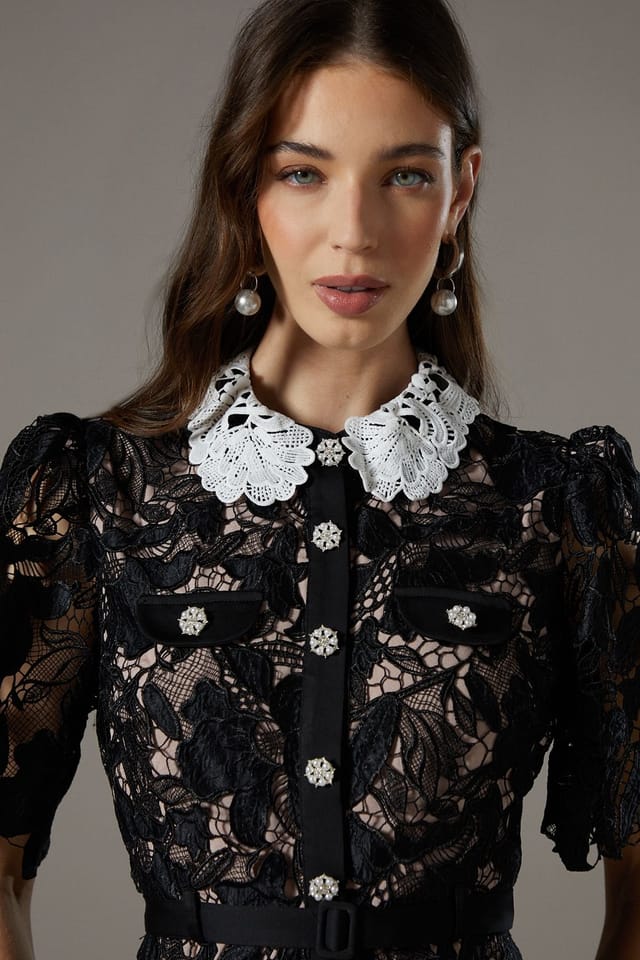 Coast Coast Women's Lace Shirt Dress Contrast Colour in Black - 2