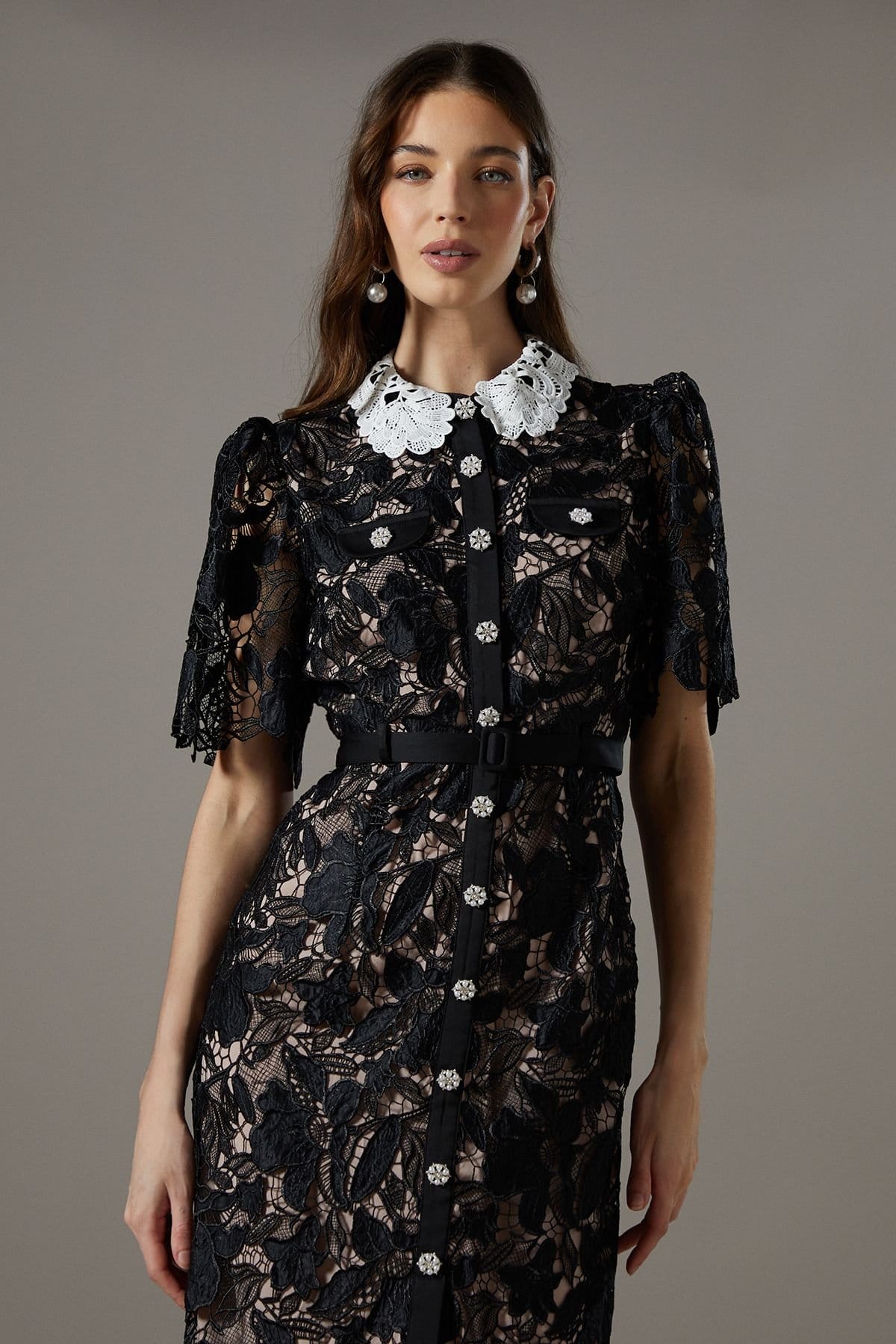 Coast Coast Women's Lace Shirt Dress Contrast Colour in Black - 4