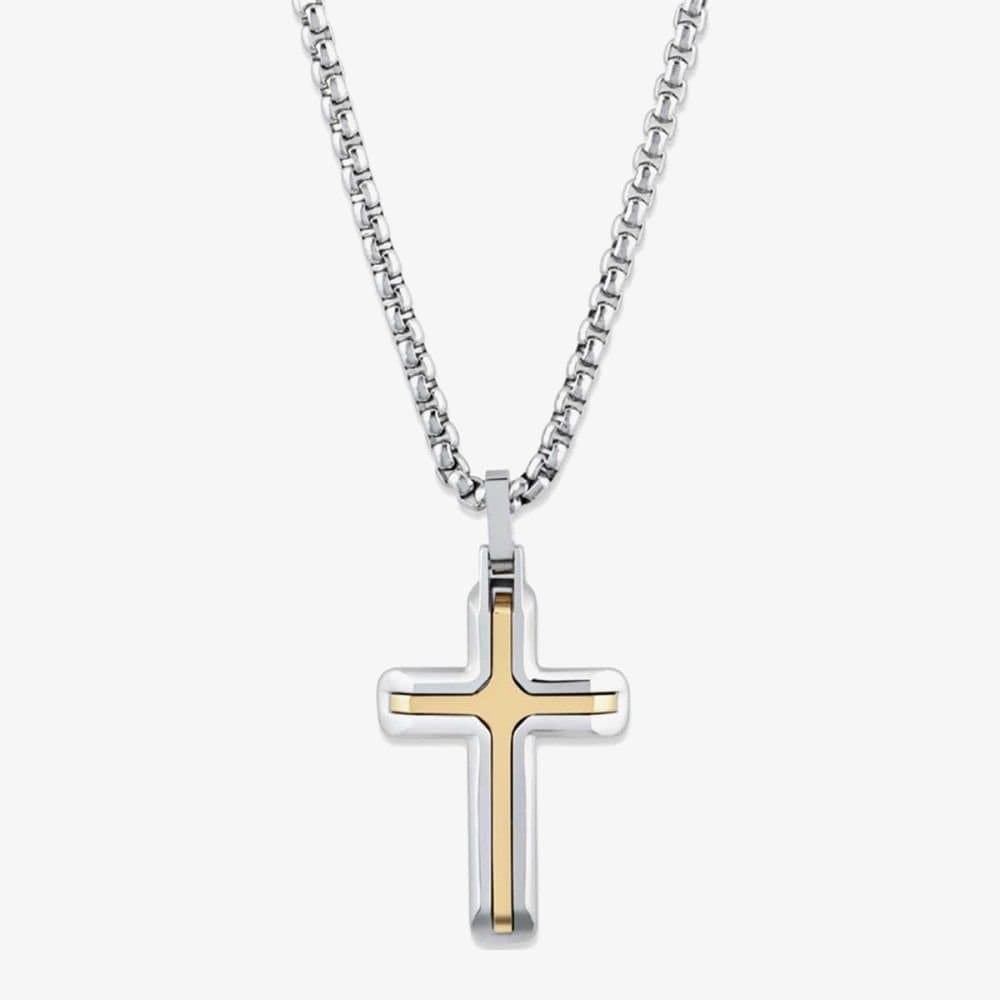 Unique Unique Men's Stainless Steel & Gold Plated Polished Cross Necklace