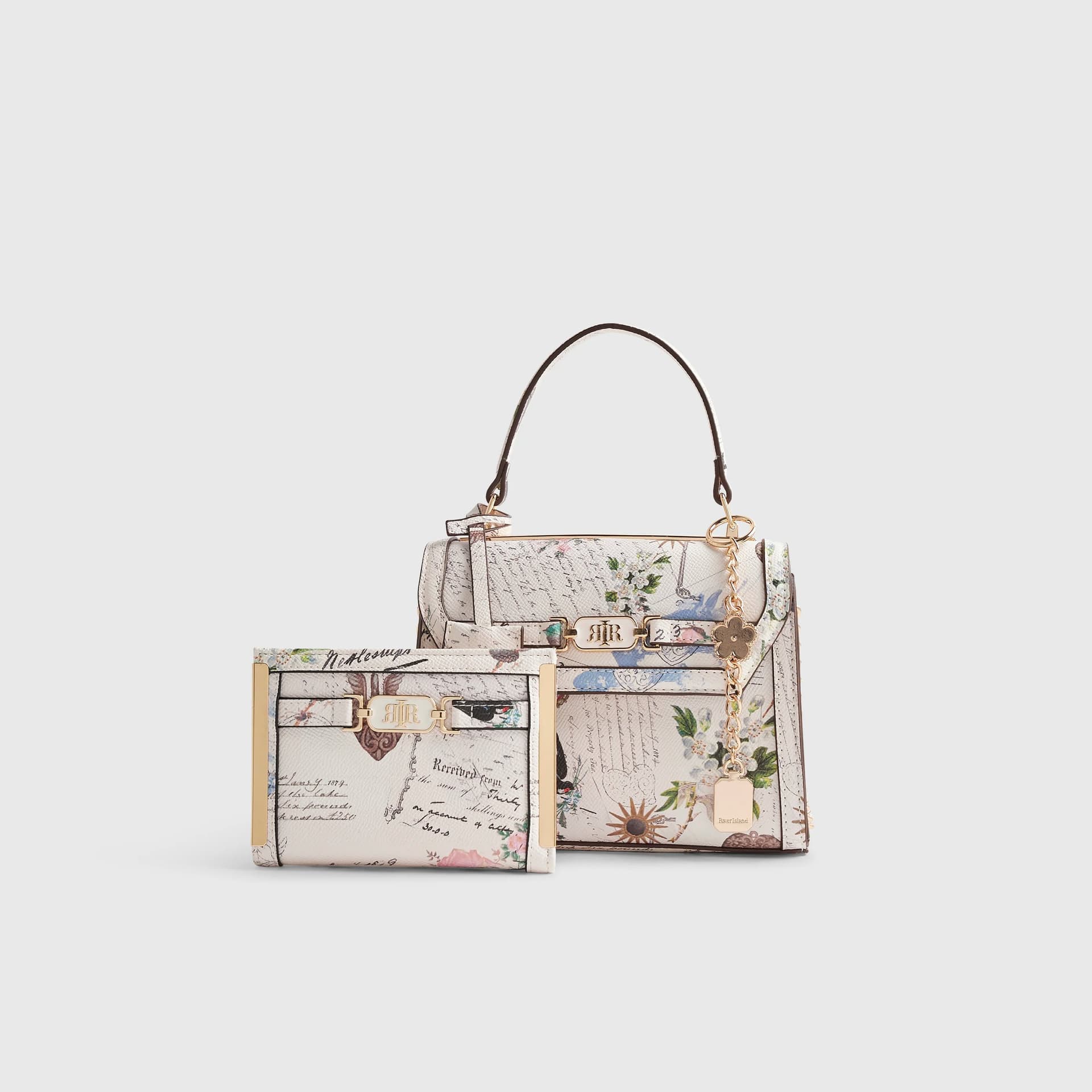 River Island River Island Womens Cream Postcard Print Mini Tote Bag Bundle