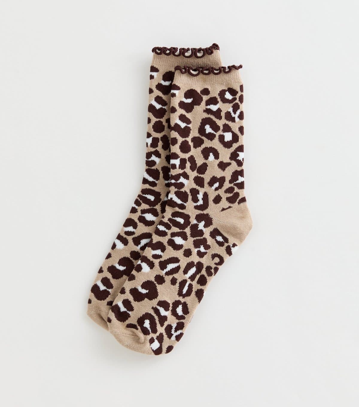 New Look New Look Brown Leopard Frill Ankle Socks