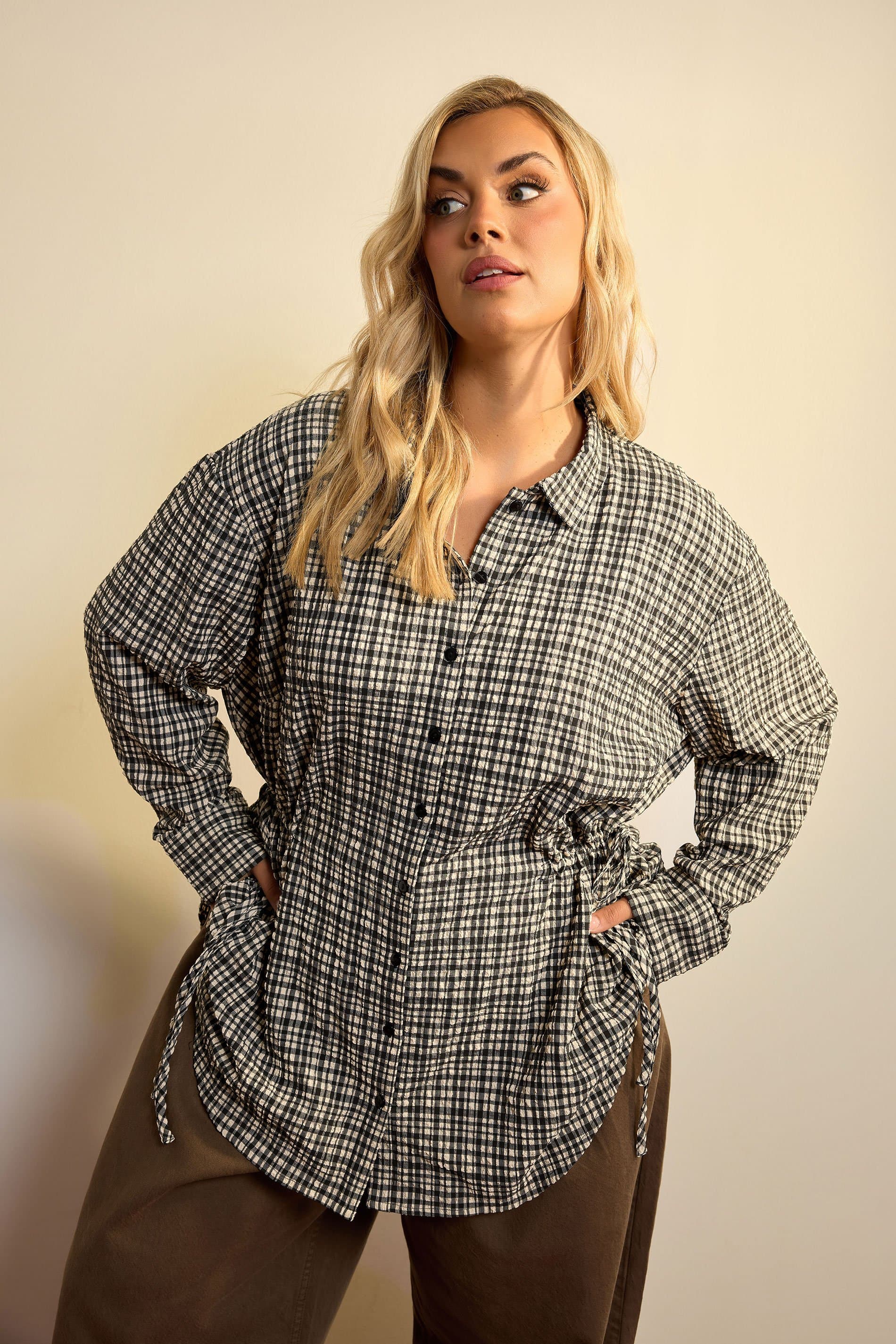 Yours Plus Size Black Check Textured Shirt