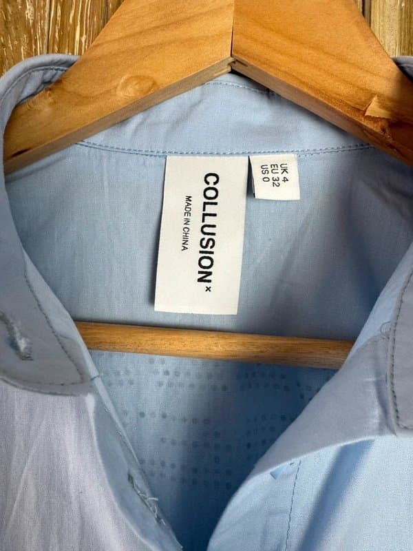 Collusion Collusion Baby Blue Rhinestone Flower Shirt Y2K Festival Top Size UK 4