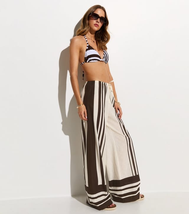 New Look Women's White Striped Wide Leg Beach Trousers New Look - 3