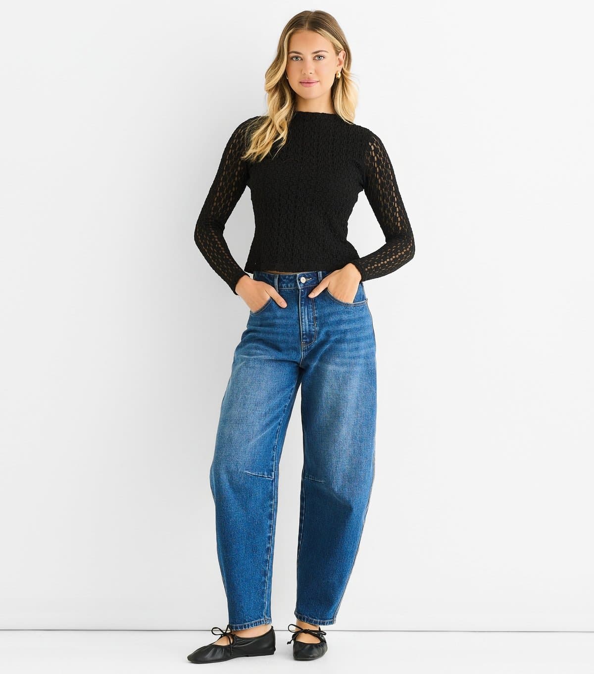 Gini London Women's Black Jersey Lace Long Sleeve Top Gini London New Look