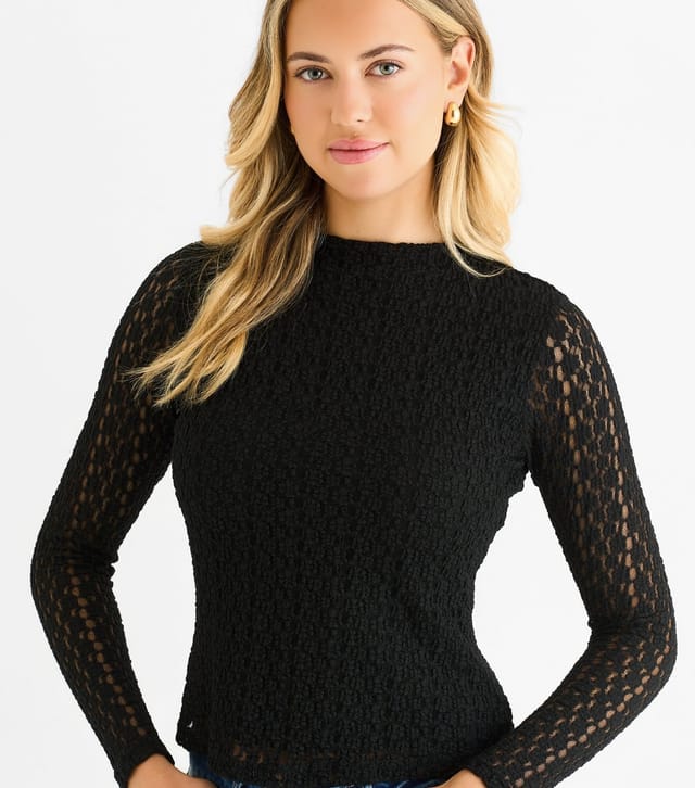 Gini London Women's Black Jersey Lace Long Sleeve Top Gini London New Look - 2