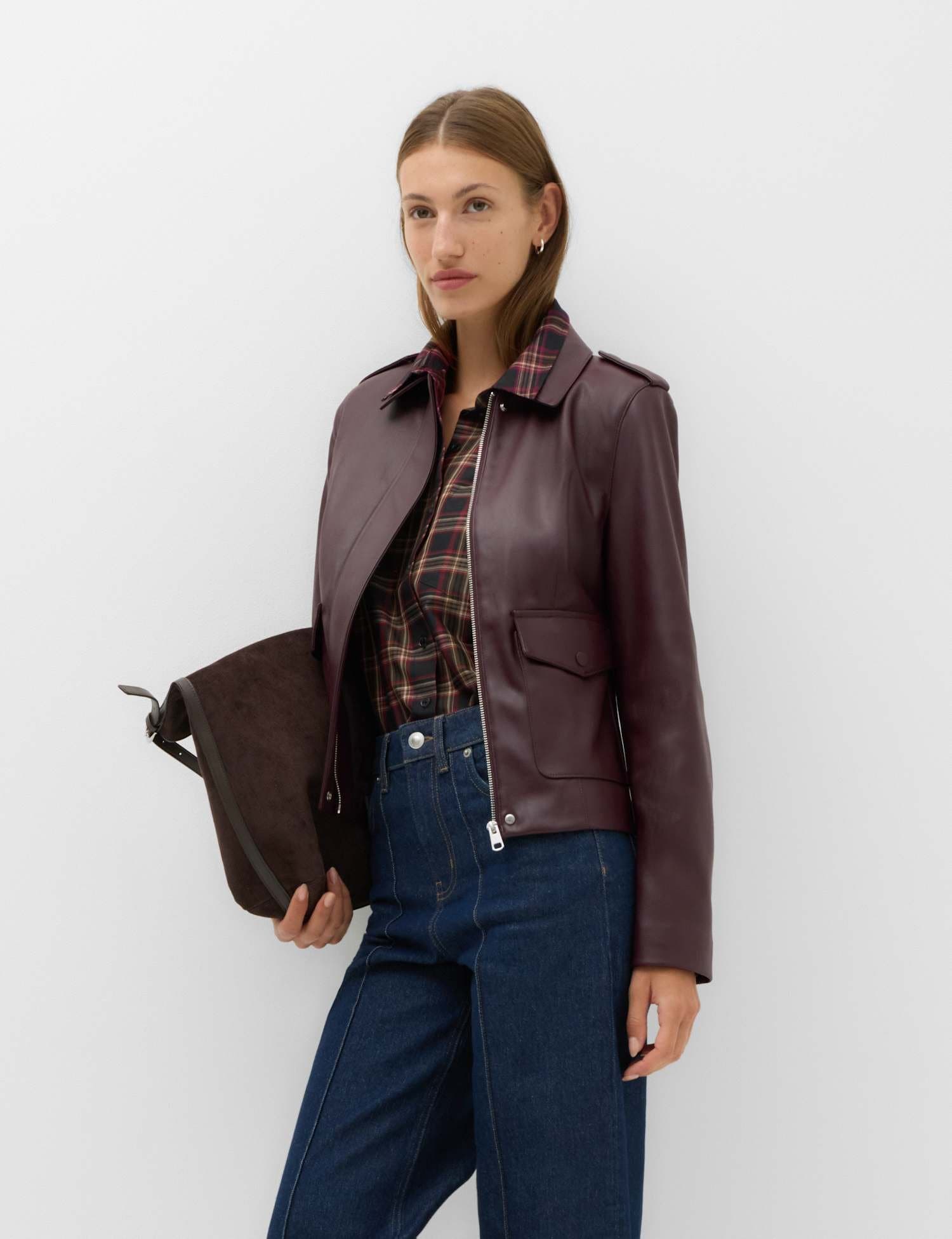 Marks & Spencer M&S Faux Leather Harrington Jacket Cherry Red