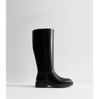 New Look Women's Black Faux Leather Knee High Riding Boots Vegan New Look