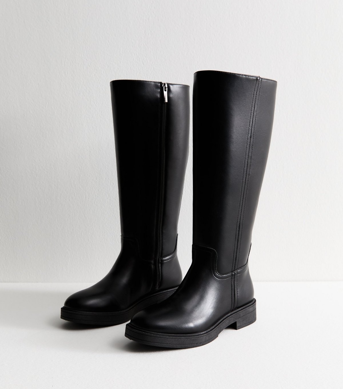 New Look Women's Black Faux Leather Knee High Riding Boots Vegan New Look - 3