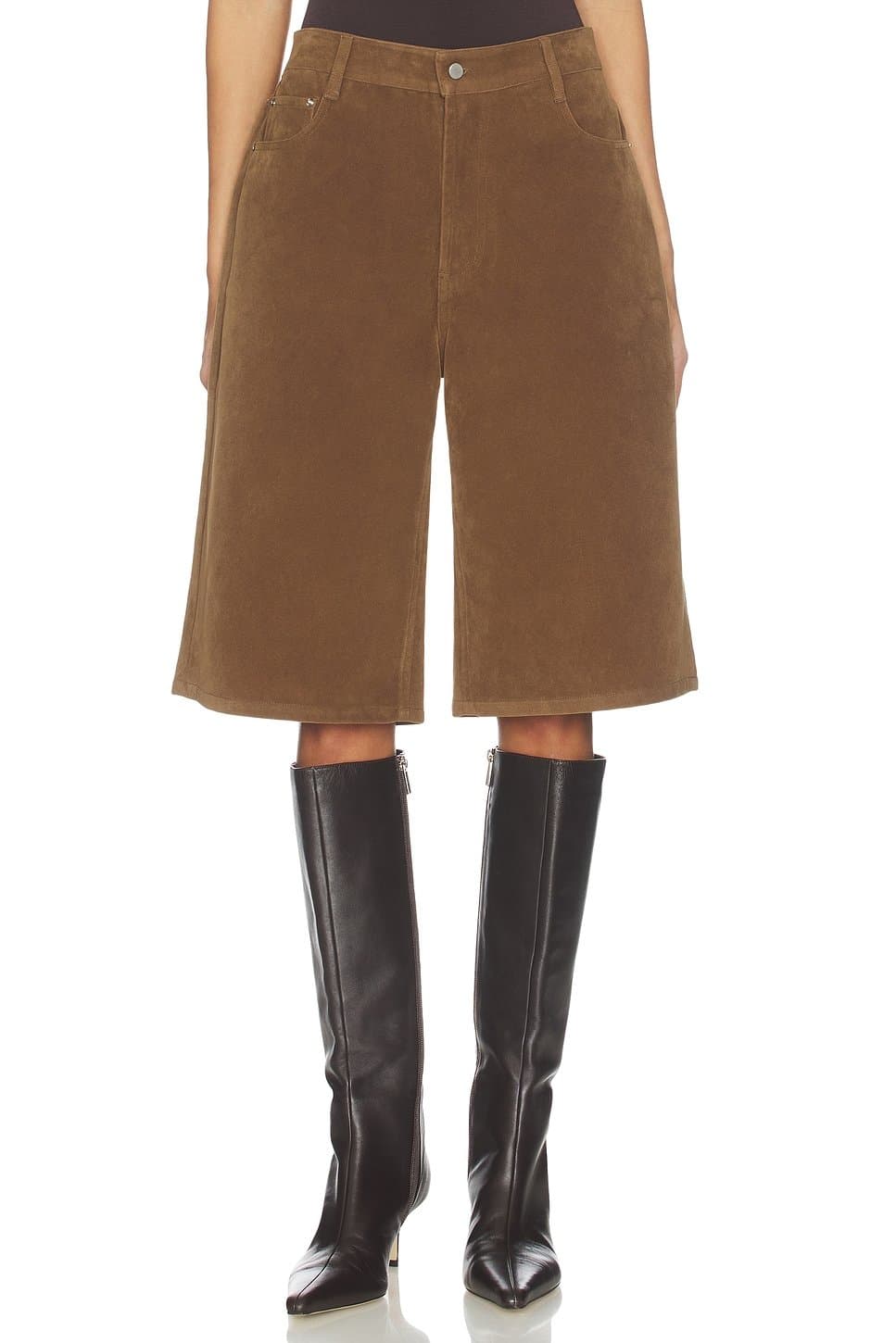 revolve Revolve Sans Suede Bermuda Shorts in Saddle Brown