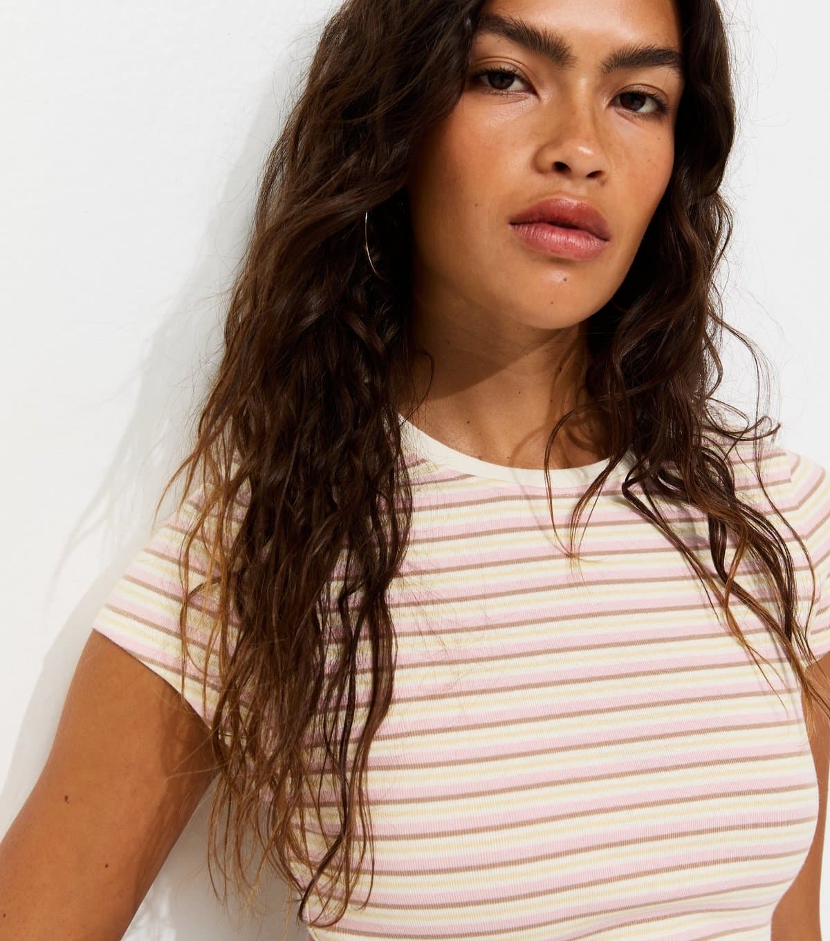 New Look Women's Pink Striped Crew Neck Top New Look