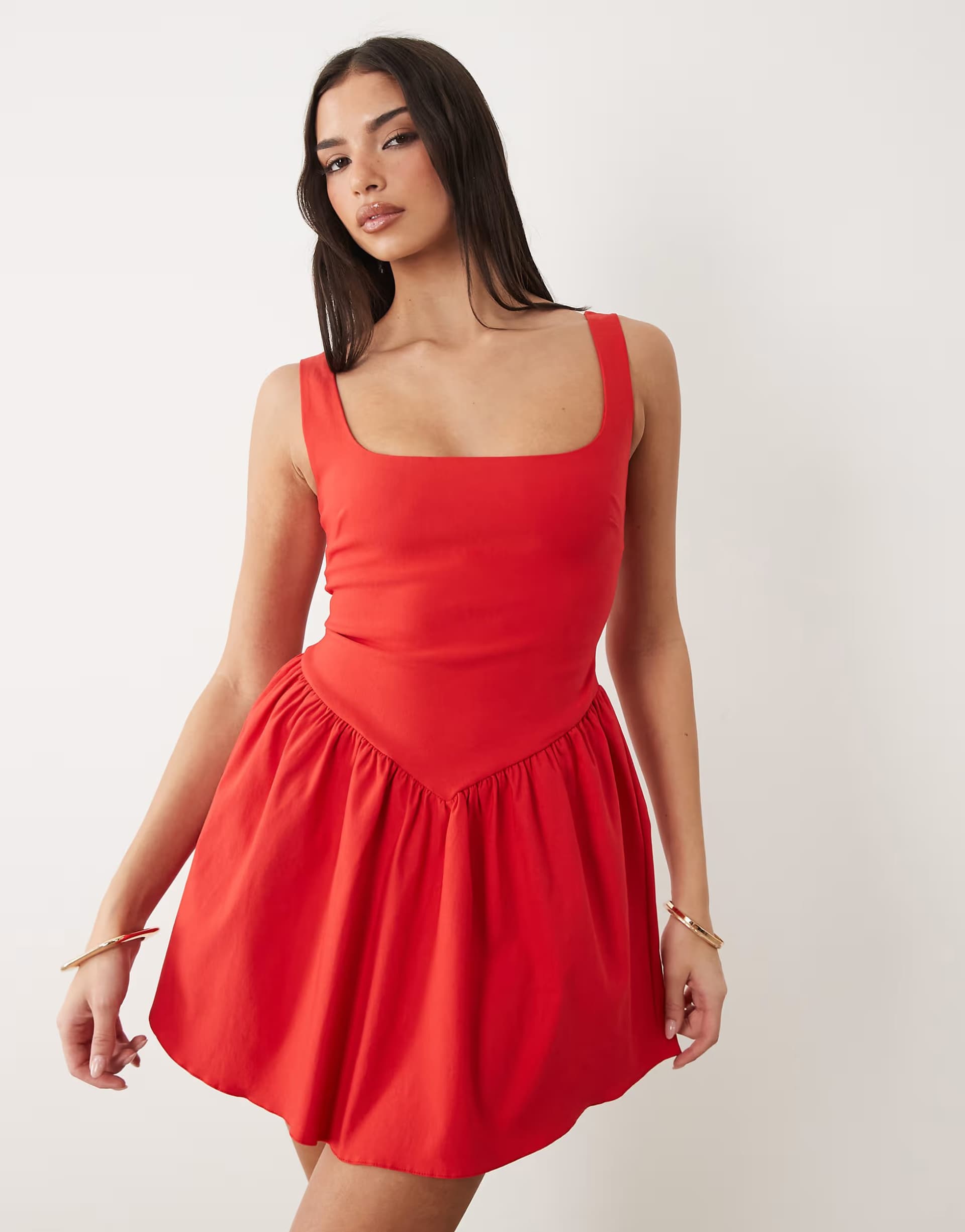 ASOS Vesper bengaline square neck skater mini dress in red