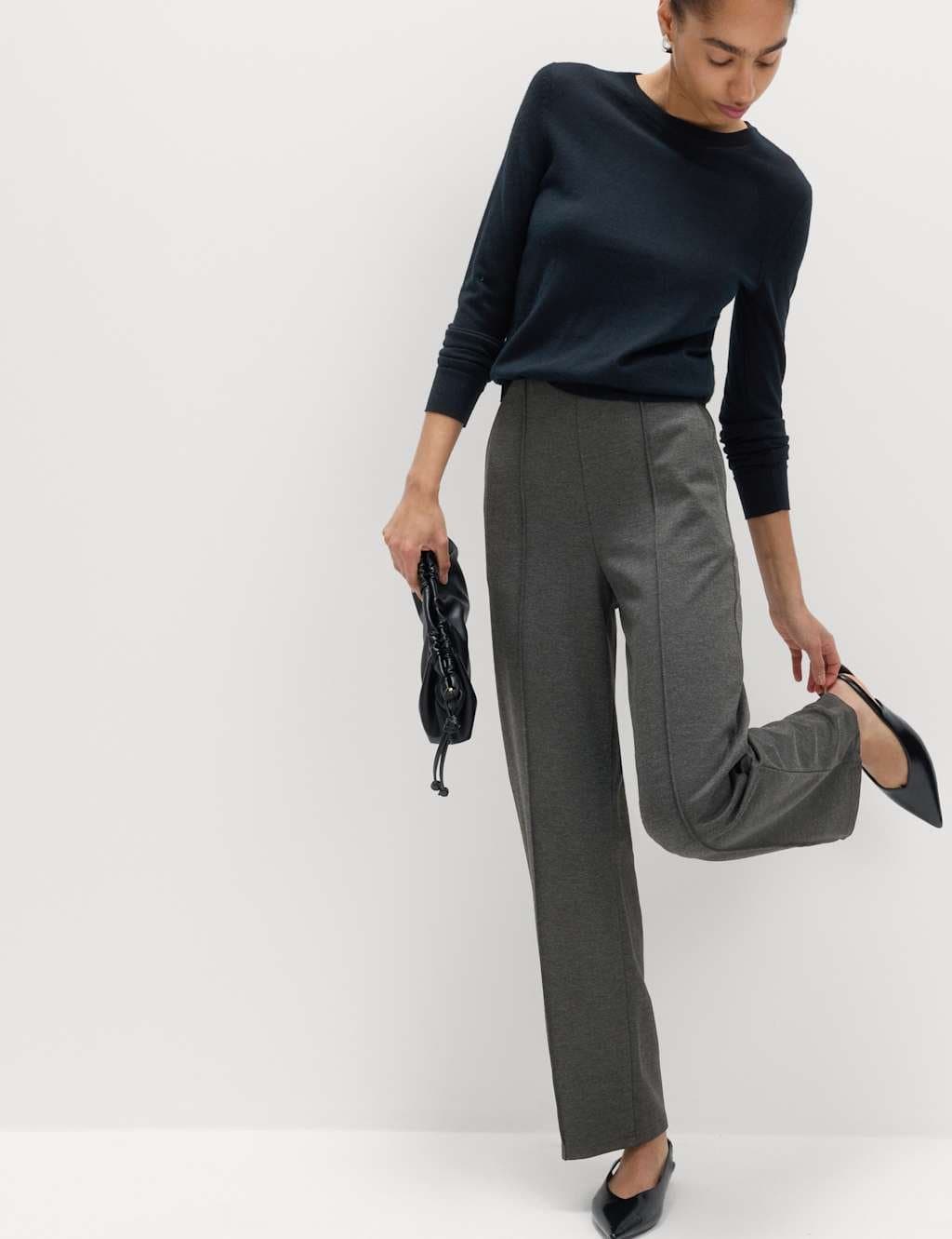 Marks & Spencer M&S Charcoal Jersey Twill Straight Leg Trousers