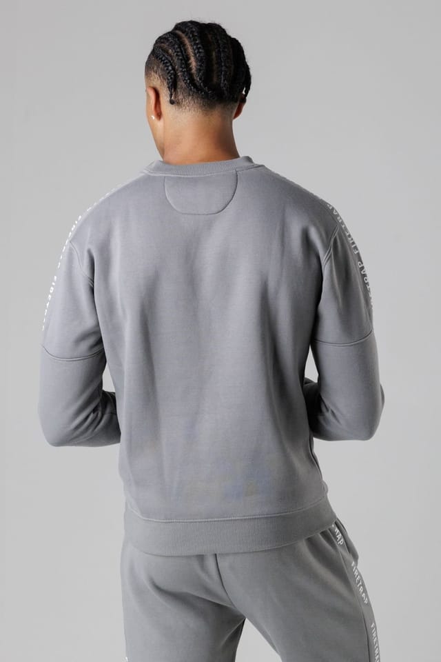 Firetrap Firetrap Men's Brushed Fleece Crew Neck Sweatshirt with Logo Strip Sleeves in Dark Grey - 2