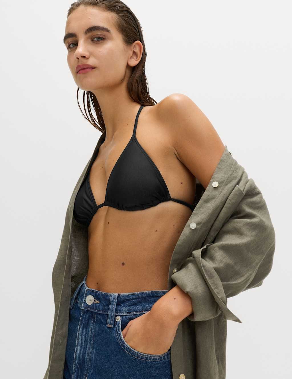 Marks & Spencer M&S Padded Halterneck Triangle Bikini Top Black - 1