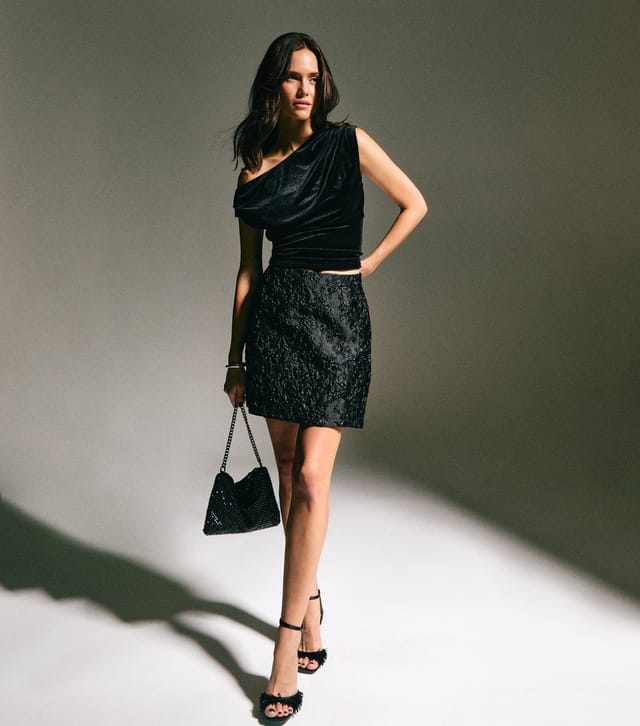 New Look Women's Black Floral Jacquard Sparkle Mini Skirt New Look - 3