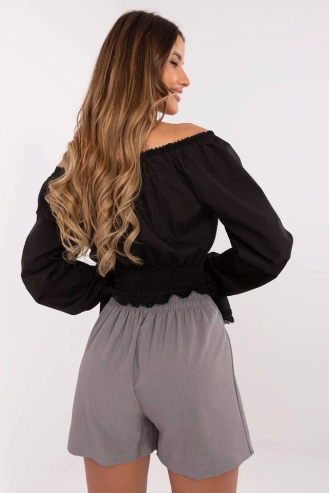 Love Lace Love Lace Women's Pleated High Waist Skirt Shorts with Elastic in Grey - 3