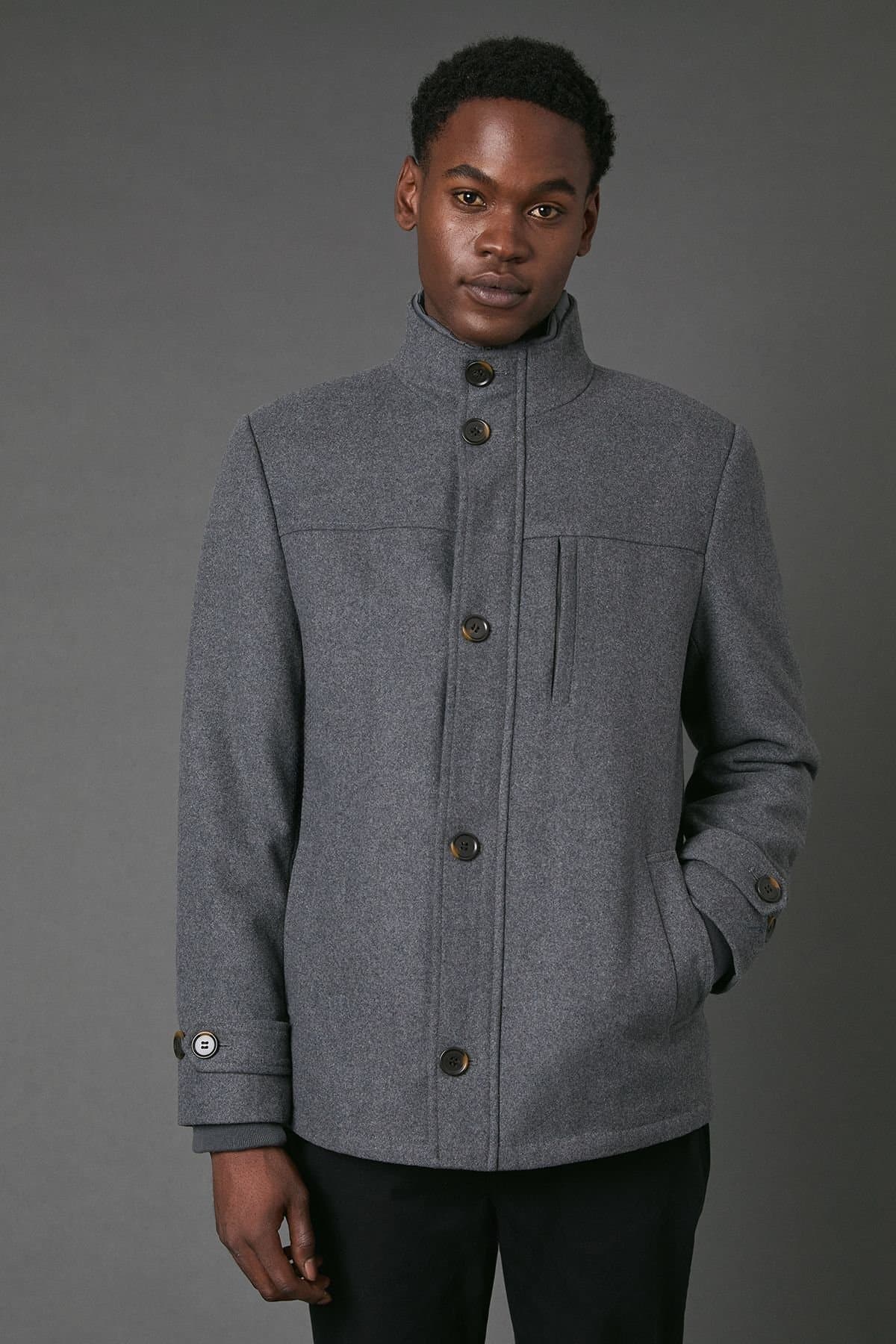 Maine Maine Men's Mid Grey Funnel Neck Wool Blend Jacket