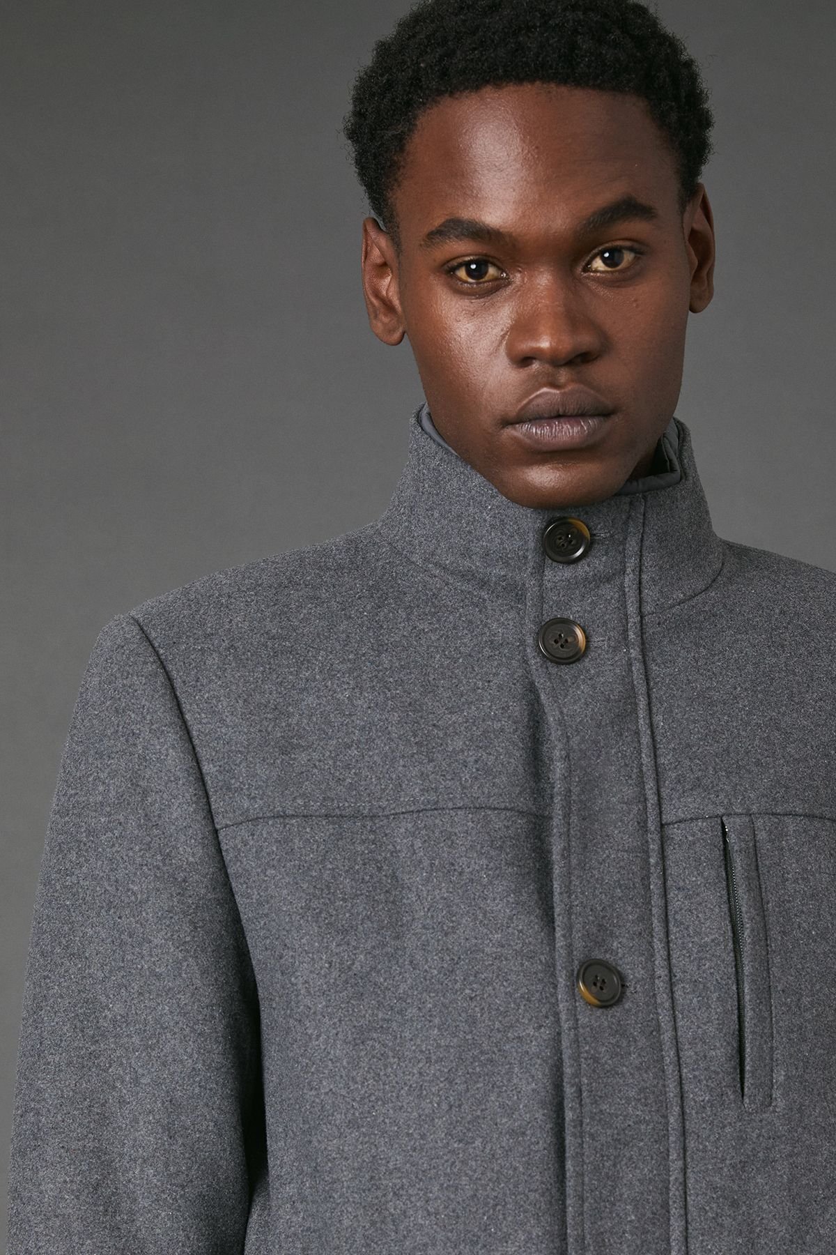 Maine Maine Men's Mid Grey Funnel Neck Wool Blend Jacket - 4