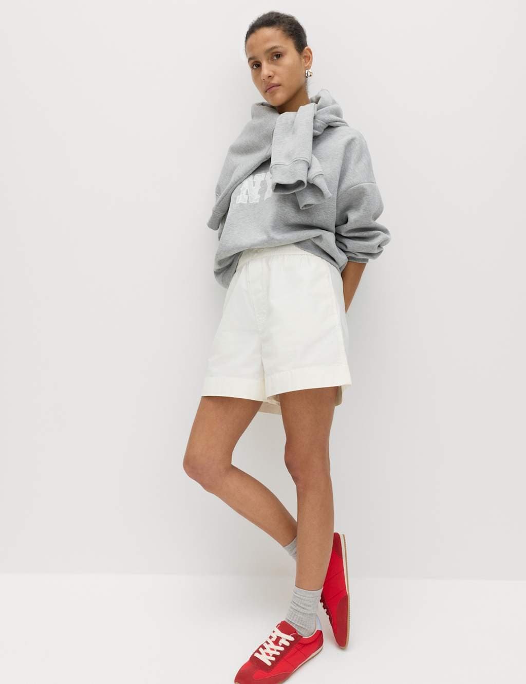 Marks & Spencer M&S Pure Cotton Poplin High Waisted Shorts Ecru