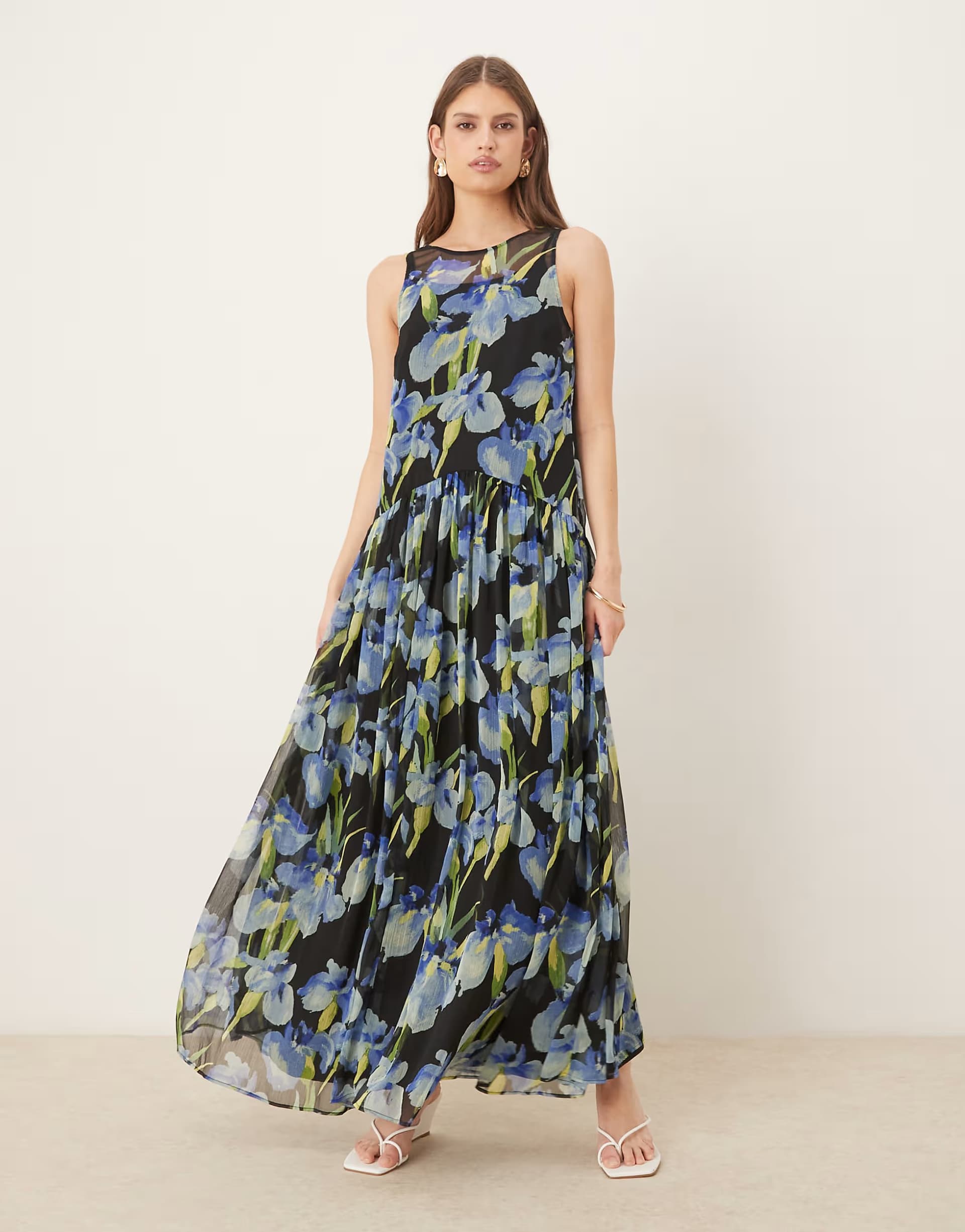 ASOS ASOS DESIGN racer neck smock maxi dress in dark based floral