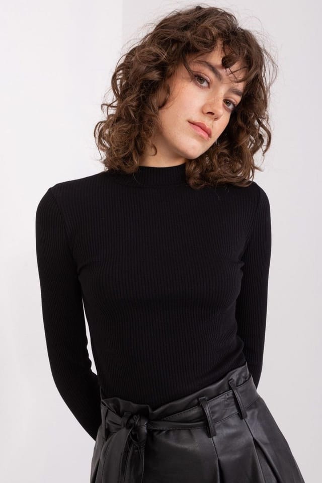 Love Lace Love Lace Women's Fitted Cotton Ribbed Half Turtleneck Blouse in Black - 3