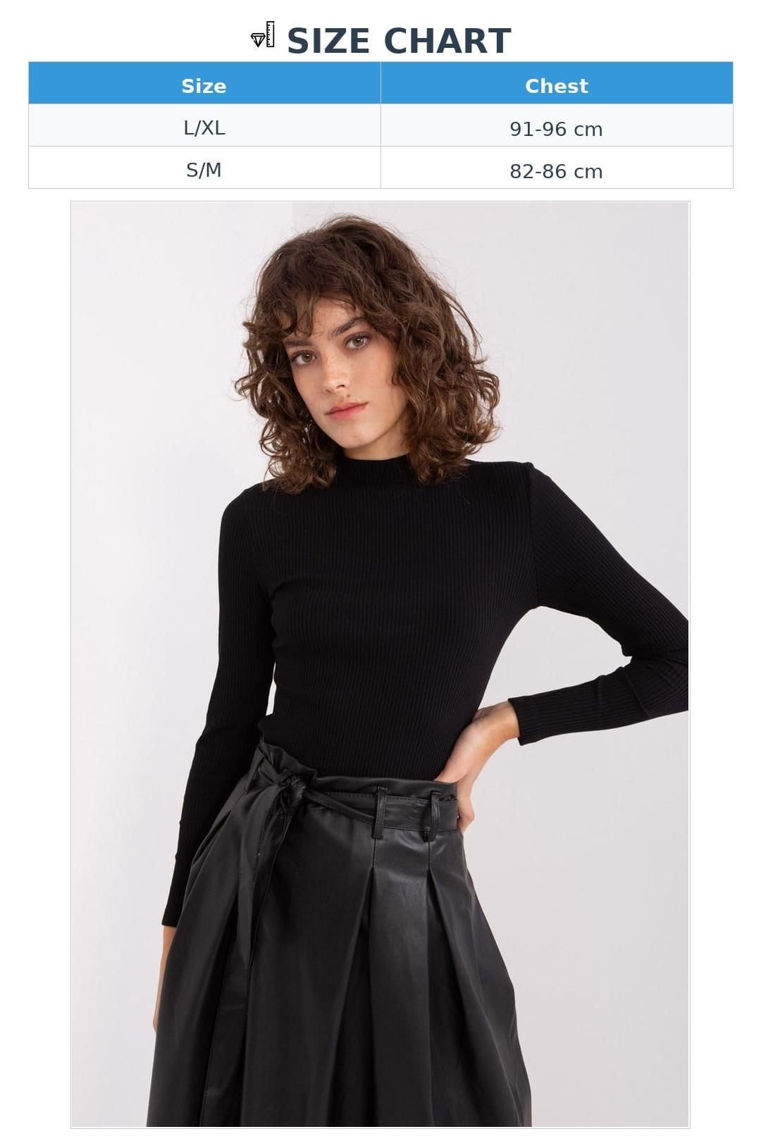 Love Lace Love Lace Women's Fitted Cotton Ribbed Half Turtleneck Blouse in Black - 4