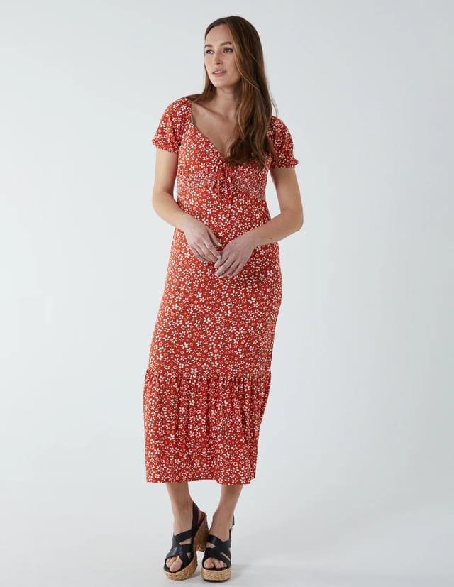 Blue Vanilla Shirred Milkmaid Sweetheart Midi Dress - 3