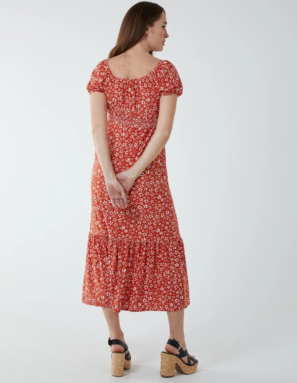 Blue Vanilla Shirred Milkmaid Sweetheart Midi Dress - 4