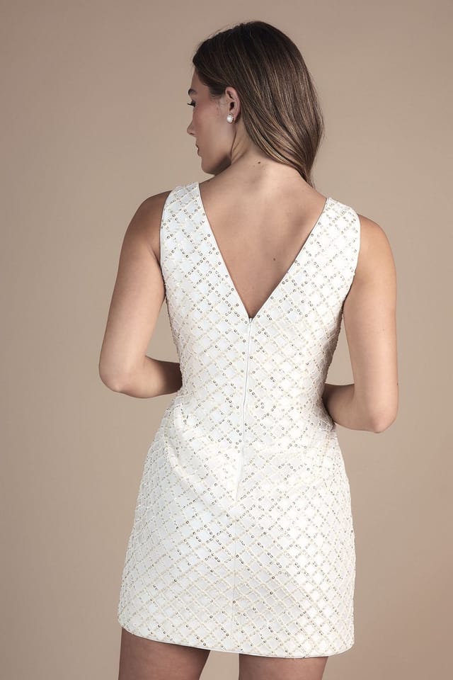 Coast Coast Women's Sleeveless V Neck Embellished Mini Dress in Ivory - 3