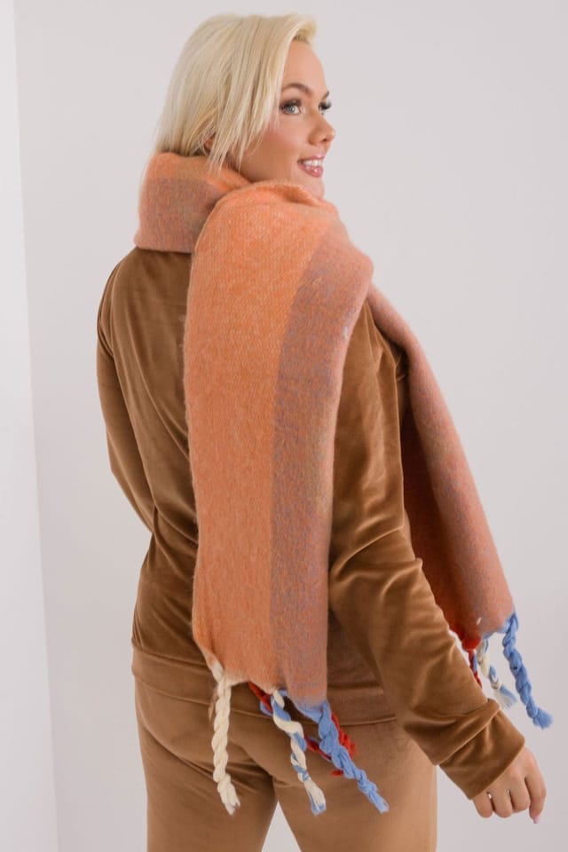 Love Lace Love Lace Women's Long Striped Tassel Scarf Polyester Autumn Winter Shawl in Orange - 3