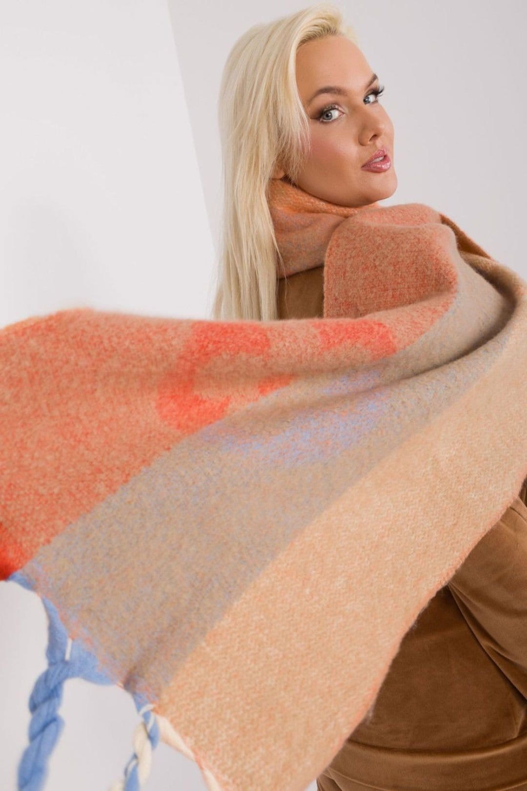 Love Lace Love Lace Women's Long Striped Tassel Scarf Polyester Autumn Winter Shawl in Orange - 4