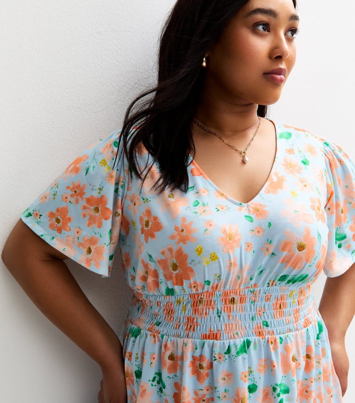 New Look Women's Plus Size Light Blue Floral Print Top Curves New Look