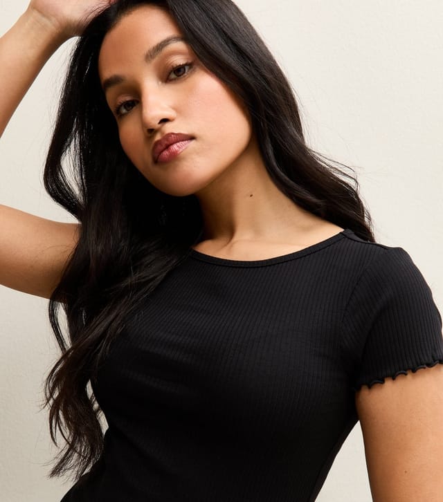 New Look Women's Petite Black Ribbed Babylock Tee New Look - 2