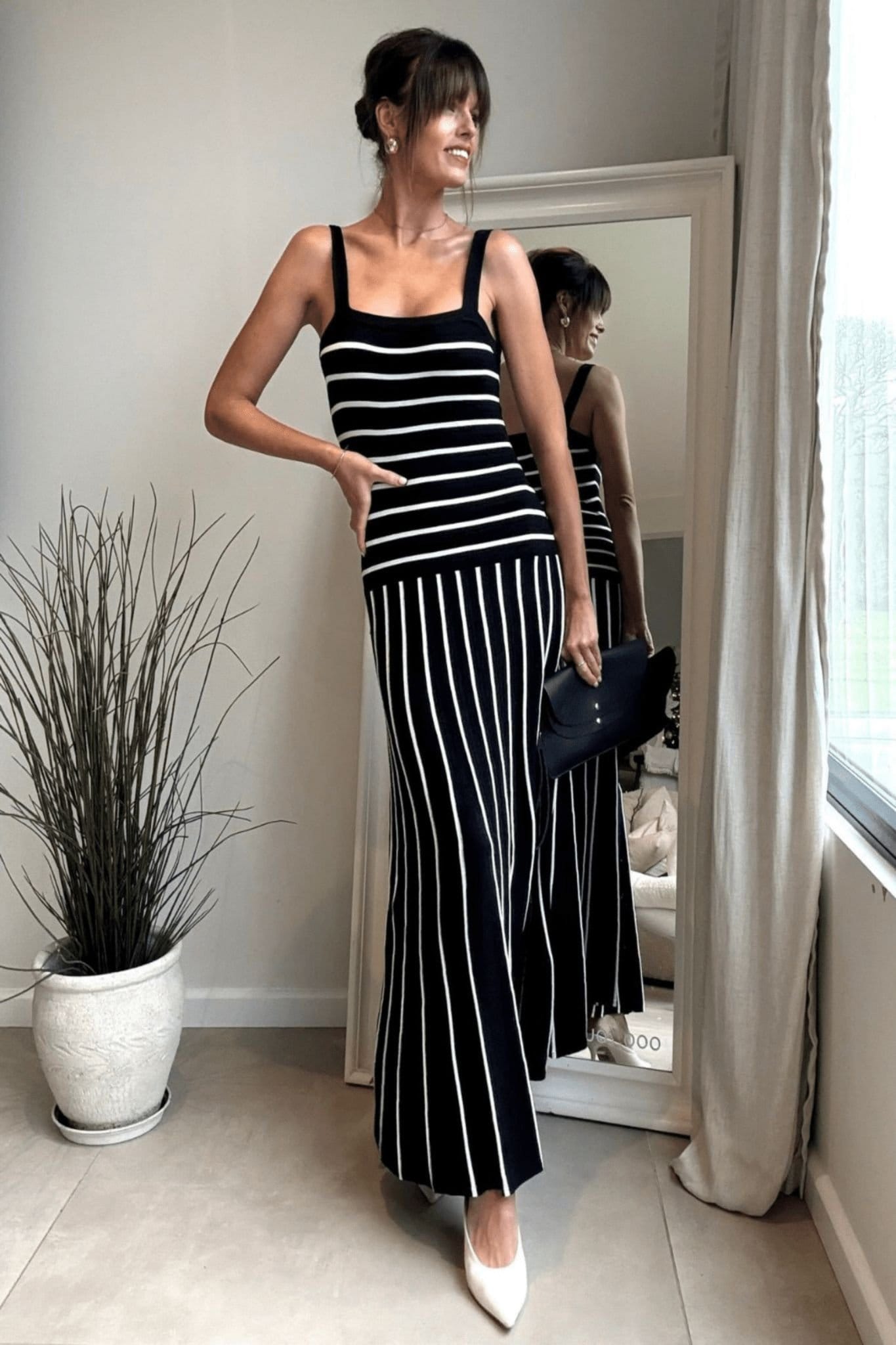 Style Cheat Style Cheat Women's Black & white striped knitted midi dress - 4