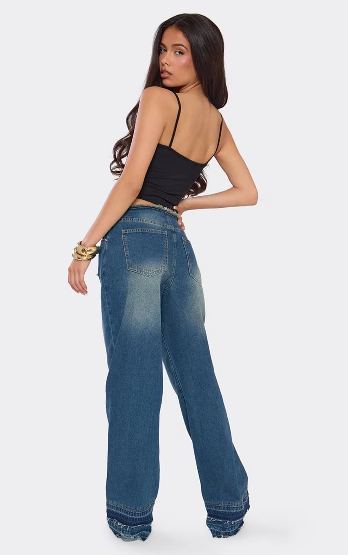 EGO EGO Dark Blue Washed Denim Low Rise Straight Leg Jeans
