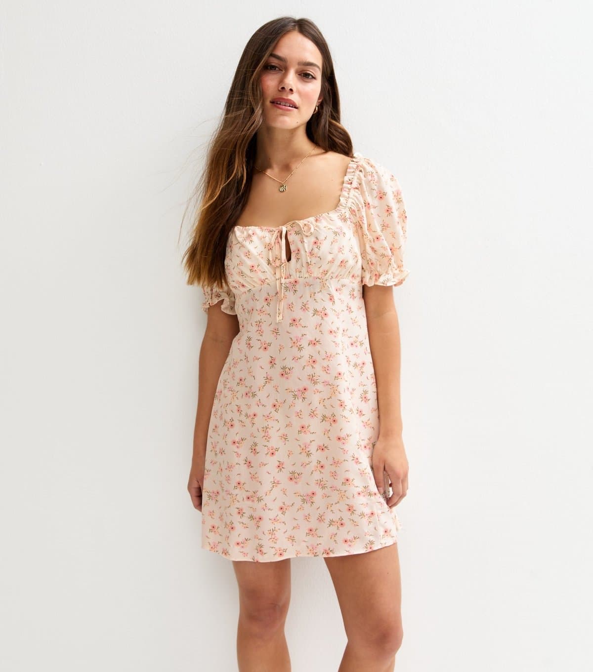 New Look Women's Petite Cream Floral Print Milkmaid Mini Dress New Look