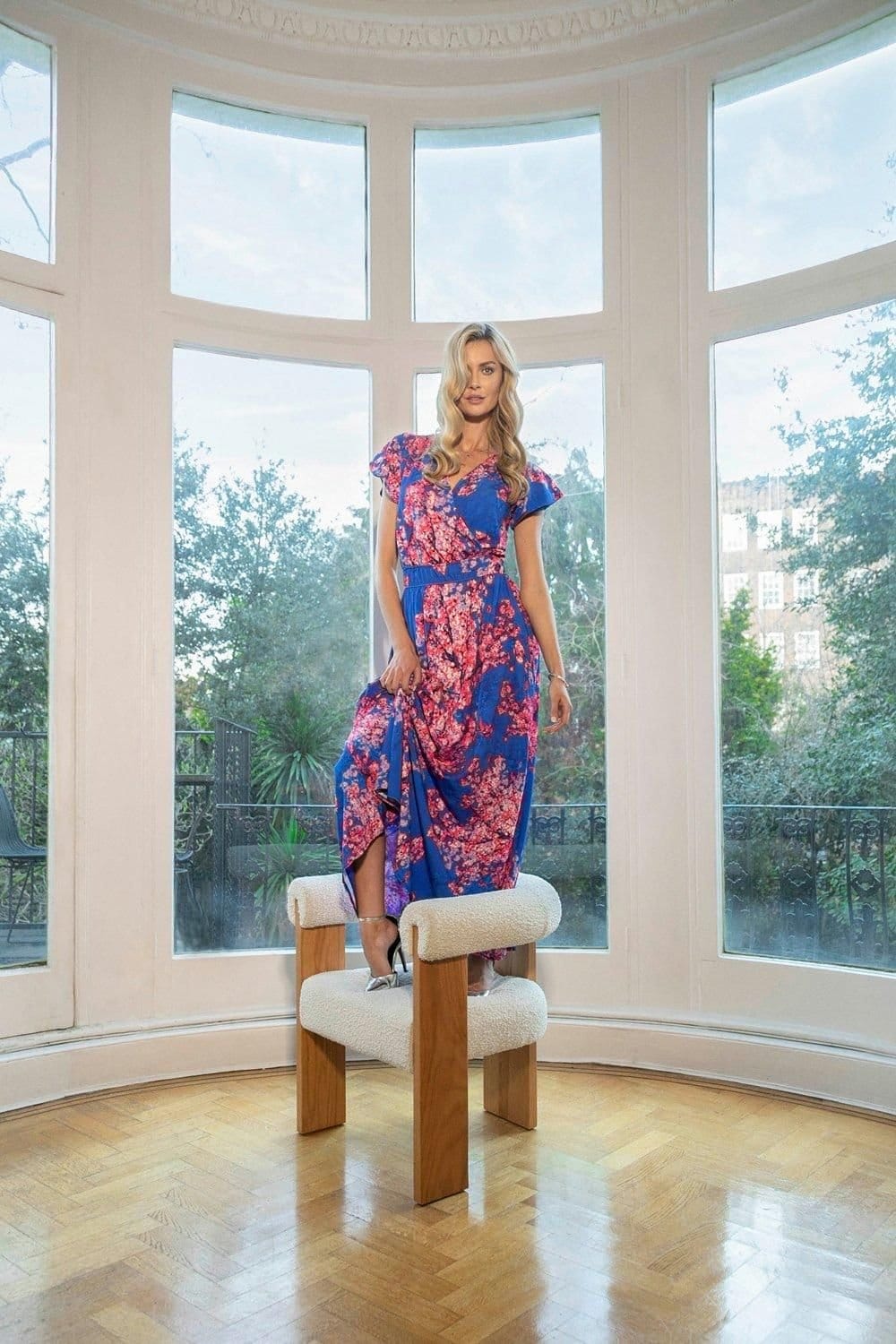 Hot Squash Hot Squash Women's Chiffon Wrap Top Maxi Dress in Blue - 4