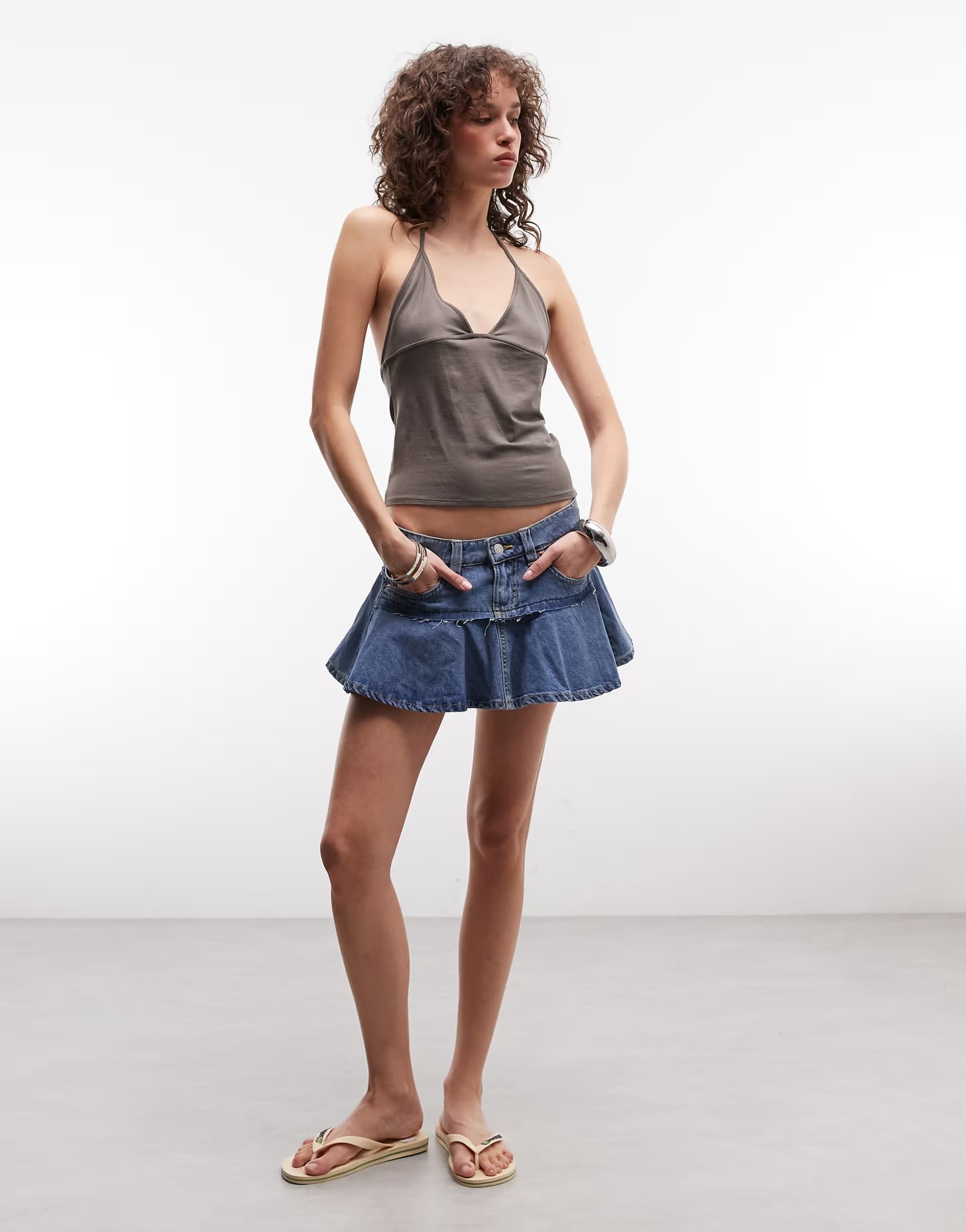 ASOS Monki pleated denim mini skirt in blue