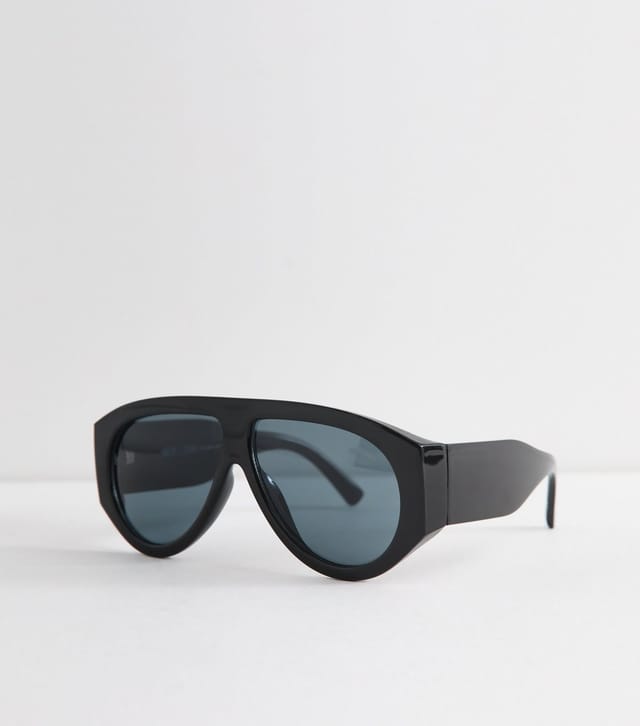 New Look Black Shield Aviator Sunglasses New Look - 2