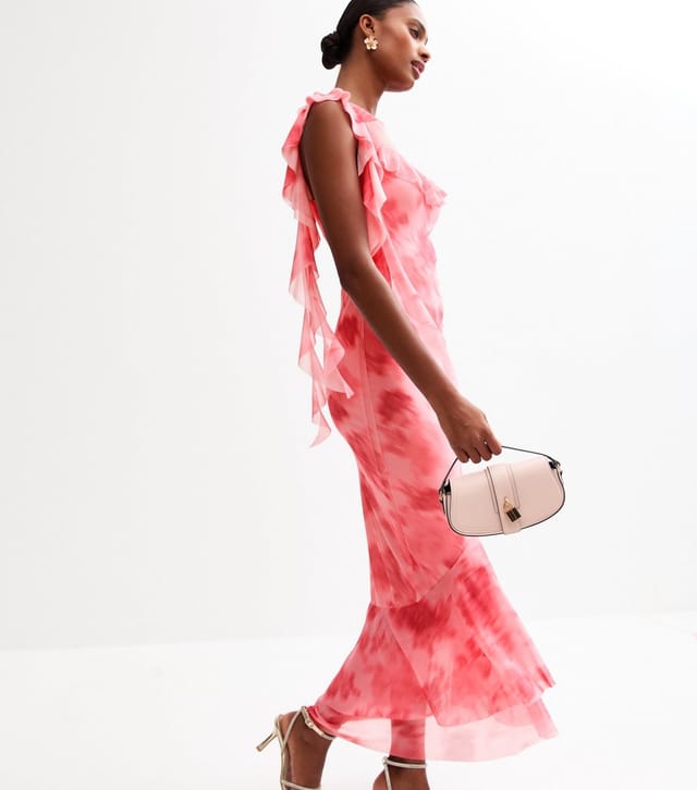 New Look Women's Pink Frilly Trimmed Mesh Midi Dress New Look - 2