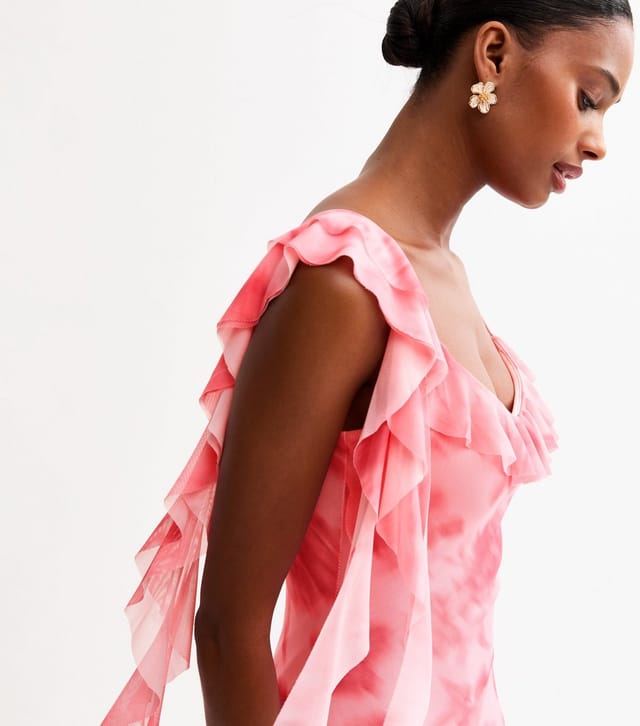 New Look Women's Pink Frilly Trimmed Mesh Midi Dress New Look - 3