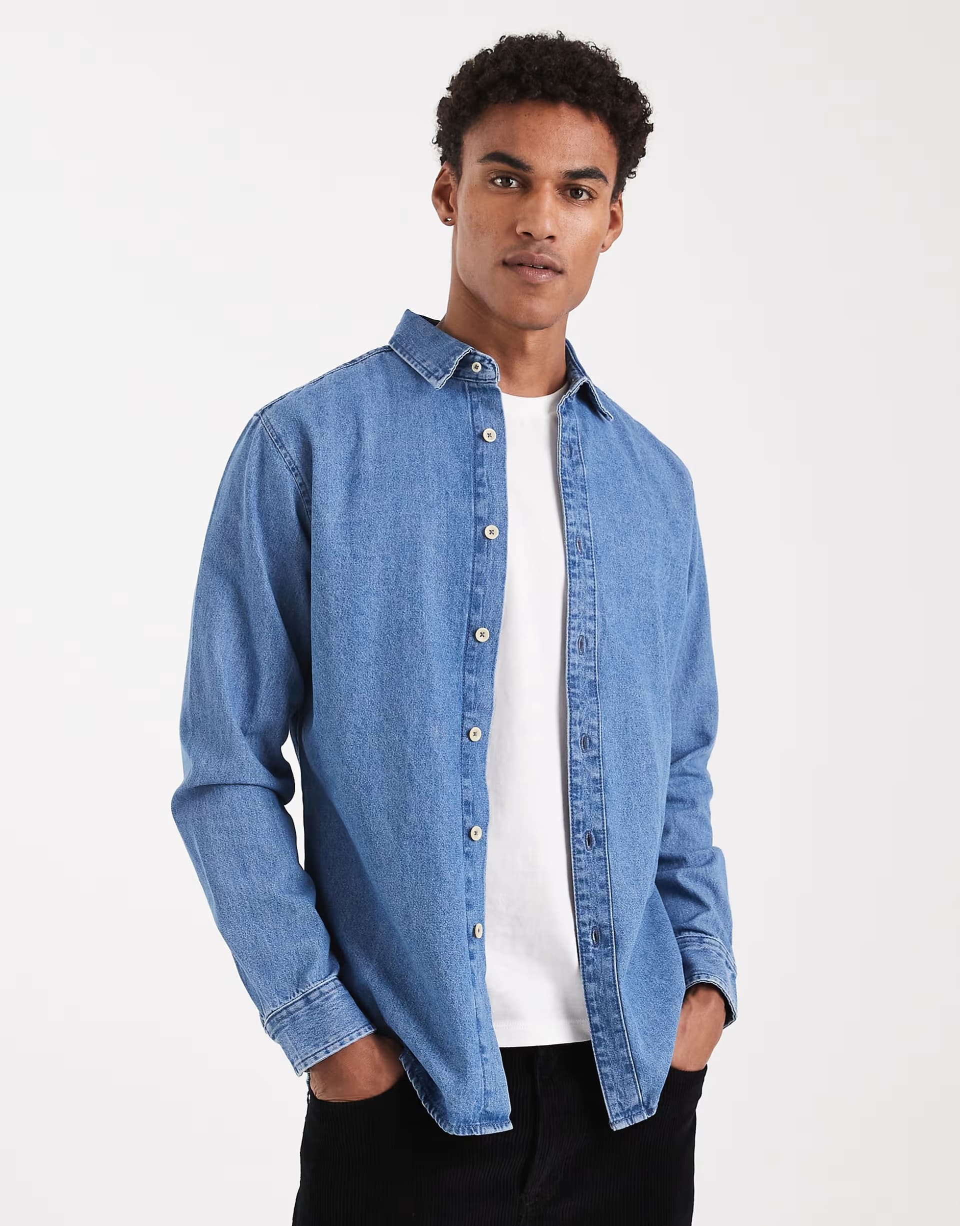 ASOS Jack & Jones denim shirt in mid blue