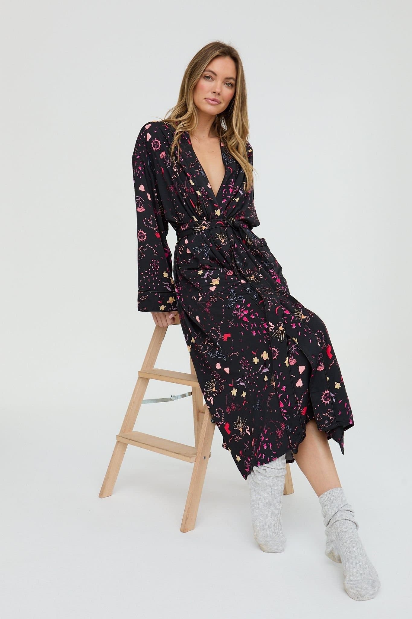 Lily and Lionel Lily and Lionel Black Love Letter Print Robe